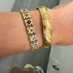 14k Solid gold Italy 
Gold and Multicolor Gemstone Bracelets